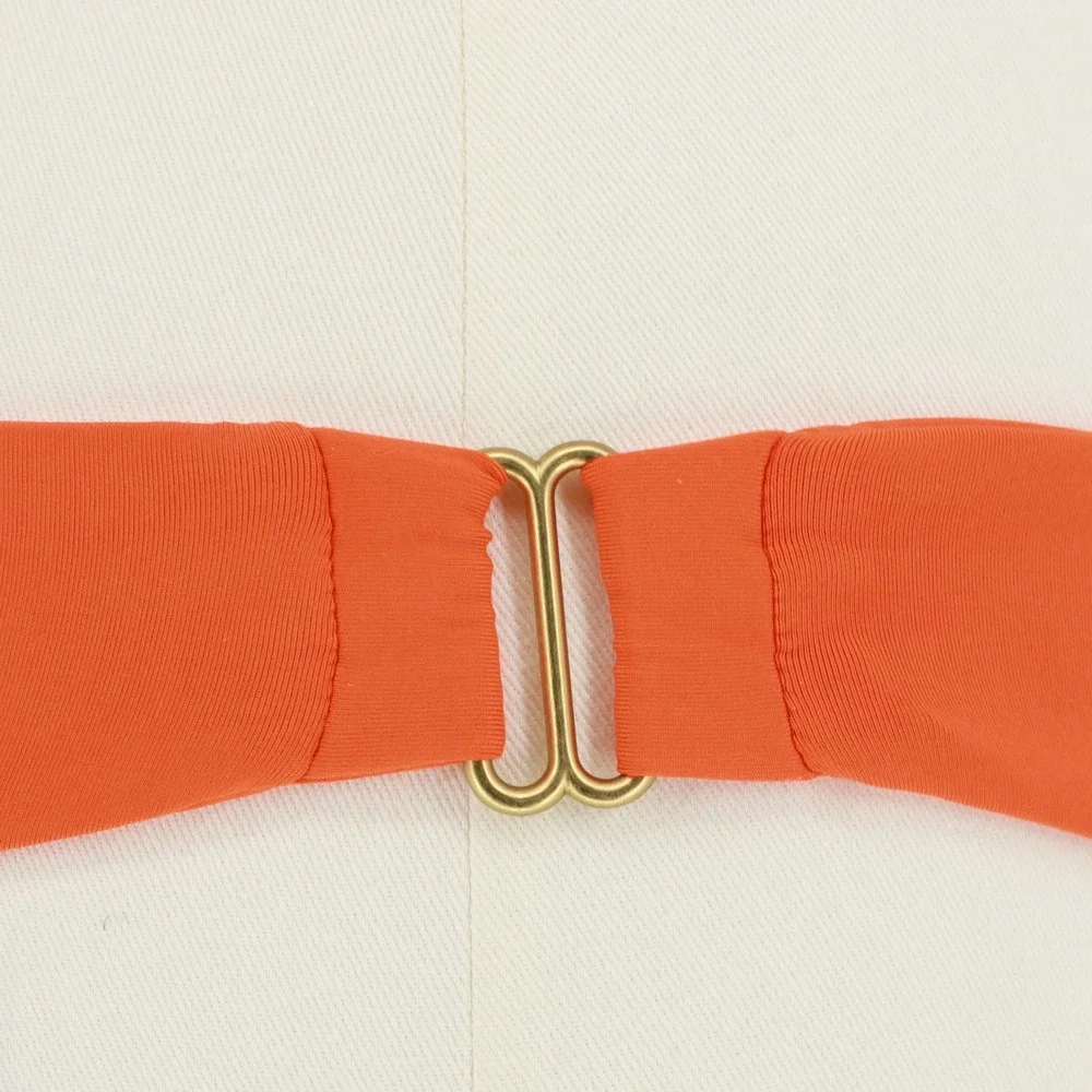 L*Space Orange Ruffle Bandeau Bikini Set Bitsy Cut Bottoms Large Beachwear Swim